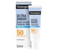 Neutrogena Ultra Sheer Fluido Invisible Hidratante SPF50 (50 ml), protector solar facial 50 de amplio espectro, crema hidratante facial ultraligera e hipoalergénica, crema de sol resistente al agua