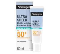 Neutrogena Ultra Sheer Fluido Invisible Oil Control SPF50+ (50 ml), protector solar facial 50 + de amplio espectro, crema de sol para piel con tendencia al acné, ultraligera y resistente al agua