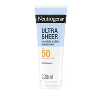 Neutrogena Ultra Sheer Loción Invisible Hidratante SPF50 (200ml), crema hidratante con protección solar alta, crema de sol corporal resistente al agua, protector solar 50 ligero e hipoalergénico
