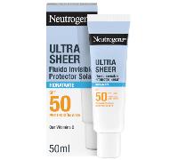 Neutrogena Ultra Sheer Solar Fluido Invisible Hidratante SPF50 (50 ml), protector solar facial 50 de amplio espectro, crema hidratante facial ligera e hipoalergénica, crema de sol resistente al agua