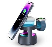 NEUTYPECHIC 5 en 1 Cargador Inalámbrico Rápido para iPhone, 20w Estacion de Carga con Lámpara de Noche, Soporte de Carga Inalámbrica con Altavoz Bluetooth, para iPhone 16/15/14, iWatch, AirPods
