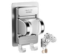 NEUTYPECHIC Soporte de Ducha con Ganchos Dobles, 45° Inclinación Ajustable Soporte Alcachofa Ducha, Soporte Ducha Pared Adhesión Súper Fuerte, Shower Head Holder Resistente al Agua y a la Humedad