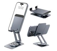 NEUTYPECHIC Soporte Móvil Mesa 360° Ajustable, Phone Stand Aleación de Aluminio, Soporte Teléfono Plegable para Smartphones y Tablets，Suporte Telemóvel con Almohadilla Antideslizante de Silicona, Gris