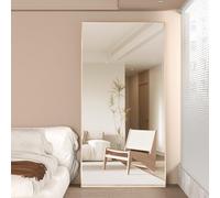 NEUWEABY Espejo de Cuerpo Entero 180x80cm Espejo de pie con Soporte Espejo de pie Grande para Colgar o apoyar Espejo de Pared para el Dormitorio Marco de Metal, Oro