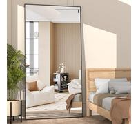 NEUWEABY Espejo de Cuerpo Entero 180x80cm Espejo de Pie Negro Espejo Grande con Soporte Rectangular Colgado de pie o apoyado contra la Pared para Dormitorio