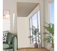 NEUWEABY Espejo de Cuerpo Entero 193x86cm Espejo de pie con Soporte Espejo de pie Grande para Colgar o apoyar Espejo de Pared para el Dormitorio Marco de Metal, Oro