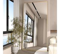 NEUWEABY Espejo de Cuerpo Entero 198x96cm Espejo de pie con Soporte Espejo de pie Grande para Colgar o apoyar Espejo de Pared para el Dormitorio Marco de Metal, Oro