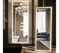 NEUWEABY Espejo de Cuerpo Entero con Luces, 160 x 50cm Espejo de Suelo Iluminado, LED de Cuerpo Entero montado en la Pared de atenuación y 3 Colores para el Dormitorio, Blanco
