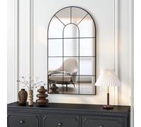 NEUWEABY Espejo de Pared arqueado, 105 x 60 cm Espejo Decorativo con Ventana arqueada para Montar en la Pared, Marco Negro Espejos con Ventana Espejo rústico arqueado para salón, Dormitorio, Entrada