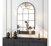 NEUWEABY Espejo de Pared arqueado, 80 x 50 cm Negro Cristal de Ventana Espejo Metal Rústico Cristal Decorativo, Decoración de Pared para salón, recibidor, Dormitorio