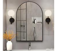 NEUWEABY Espejo de Pared arqueado para baño, Espejo arqueado de 50x75cm Marco de Metal, Negro Espejo de tocador para Mantel, Dormitorio, Entrada, Sala de Estar