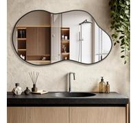 NEUWEABY Espejo de Pared Irregular, Espejo asimétrico en Forma de Nube 67x115 cm Espejos de Cuerpo Grandes y únicos para el baño Espejo Negro para el baño salón y la Entrada