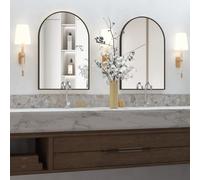 NEUWEABY Espejo montado en la Pared, Espejo de Pared arqueado para baño, Espejo de baño de Arco 50x75m Marco de Metal, 2 Piezas de Espejo de tocador Negro para Mantel, Dormitorio