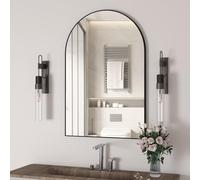 NEUWEABY Espejo montado en la Pared, Espejo de Pared arqueado para baño, Espejo de baño de Arco de 60x90cm Marco de Metal, decoración de Espejo Negro Manto, Dormitorio, Entrada