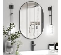 NEUWEABY Espejo Ovalado para baño, 60 x 90 cm Espejo de Pared Ovalado, Negro Espejos ovalados para Muebles de Lavabo, Espejo de Pared Tipo cápsula, Espejo Oval Moderno de Aluminio