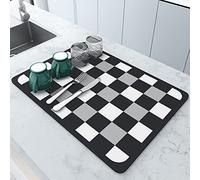 NeuWee Alfombrilla Escurreplatos, Súper Absorbente Alfombra Escurreplatos, Alfombrilla De Drenaje Cocina Absorbente, Drying Mat Antideslizante para Cafetera Cocina (50 x 60cm, Negro Blanco Y Gris)