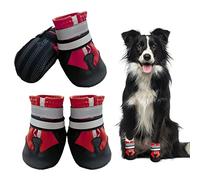 NeuWee Botas para Perros,4Piezas Zapatos Impermeables para Perros con Correas Reflectantes Ajustables y Suela Antideslizante,Botas Protectoras de la Pata del Perro para Perros Pequeños y Grandes,Rojo