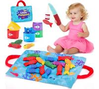 Neuytiky Juego de Pesca Magnético para Niños - 15 Peces de Tela + Cubos Apilables, Juguete Educativo Montessori 1-3 Años, Regalo Original para Bebés Niña/Niño 12-36 Meses