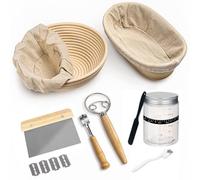 Neuytiky Kit Para Hacer Pan Masa Madre de 8 Piezas,Cesta de Fermentación,Set de Iniciación Para Principiantes,Kit de Inicio de Cesta Redonda Para Prueba de Pan