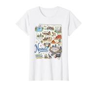 Nevada, NV, EE.UU., Mapa, Iconos, Las Vegas, Lago Tahoe, Reno Camiseta gráfica económica, Mujer, Blanco, M