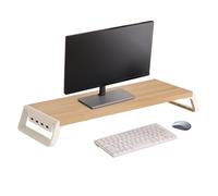 Nevalerra Soporte de escritorio para monitor - Organizador de escritorio de oficina de 19.7 x 7.8 x 2.95 pulgadas, 4 puertos USB, soporte de madera, almacenamiento elevador de monitor, hogar, escuela