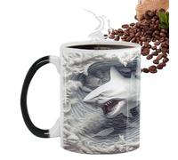 Nevalerra Taza que cambia de color, tazas de café que cambian de calor - Taza de beber de de porcelana, adorable taza de café mágica, taza sensible al calor con impresión de peces de mar, taza