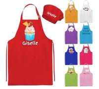 Nevaou Delantal y sombrero de chef personalizado para niños, delantal con nombre para cocinar, hornear, cocina, pintura, regalo para niños y niñas, Rojo -, Medium/Large