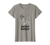 Never Better Skeleton Women Messy Bun Drinking Coffee Mom Camiseta