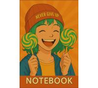 Never Give Up Notebook for Students - Cute Candy-Themed Cover with Smiling Girl and Lollipops: 100 Blank Lined Pages Perfect for Pop Art style Fans