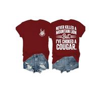 Never Killed A Mountain Lion But I've Choked A Cougar - Camiseta con cuello en V, divertida camiseta gráfica de dos caras, Burdeos, XXL