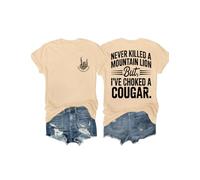 Never Killed A Mountain Lion But I've Choked A Cougar - Camiseta con cuello en V, divertida camiseta gráfica de dos caras, caqui, 3XL