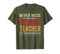 Never Mess with An English Teacher Gráfico de enseñanza Divertido Camiseta, Hombre, Verde Oliva, S