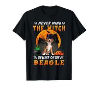 Never Mind The Witch Beware of Beagle Dog Halloween Camiseta gráfica económica, Hombre, Negro, S