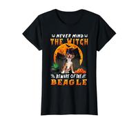 Never Mind The Witch Beware of Beagle Dog Halloween Camiseta gráfica económica, Mujer, Negro, S