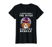 Never Mind The Witch Beware of Beagle Dog Halloween Camiseta gráfica económica, Mujer, Negro, S