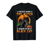 Never Mind The Witch Beware of Black Cat Halloween Camiseta gráfica económica, Hombre, Negro, L