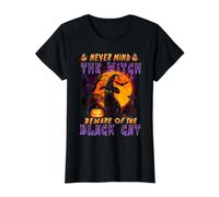 Never Mind The Witch Beware of Black Cat Halloween Camiseta gráfica económica, Mujer, Negro, M