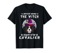 Never Mind The Witch Beware of Cavalier Dog Halloween Camiseta gráfica económica, Hombre, Negro, XL