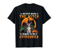 Never Mind The Witch Beware of Chihuahua Dog Halloween Camiseta gráfica económica, Hombre, Negro, XL