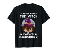 Never Mind The Witch Beware of Dachshund Dog Halloween Camiseta gráfica económica, Hombre, Negro, S