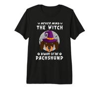 Never Mind The Witch Beware of Dachshund Dog Halloween Camiseta Premium