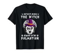 Never Mind The Witch Beware of Dalmatian Dog Halloween Camiseta gráfica económica, Hombre, Negro, S