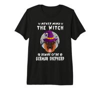 Never Mind The Witch Beware of German Shepherd Dog Halloween Camiseta Premium