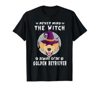 Never Mind The Witch Beware of Golden Retriever Halloween Camiseta gráfica económica, Hombre, Negro, XL