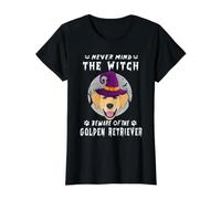 Never Mind The Witch Beware of Golden Retriever Halloween Camiseta gráfica económica, Mujer, Negro, M