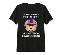 Never Mind The Witch Beware of Golden Retriever Halloween Camiseta Premium