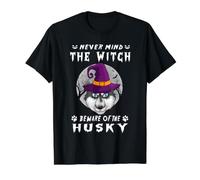 Never Mind The Witch Beware of Husky Dog Halloween Camiseta gráfica económica, Hombre, Negro, S