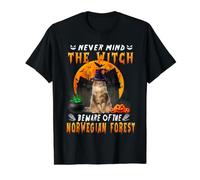 Never Mind The Witch Beware of Norwegian Forest Halloween Camiseta gráfica económica, Hombre, Negro, L