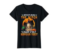 Never Mind The Witch Beware of Norwegian Forest Halloween Camiseta gráfica económica, Mujer, Negro, XL