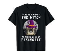 Never Mind The Witch Beware of Pekingese Dog Halloween Camiseta gráfica económica, Hombre, Negro, S